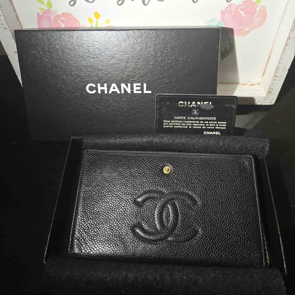 Chanel Black Caviar Embossed Logo Wallet